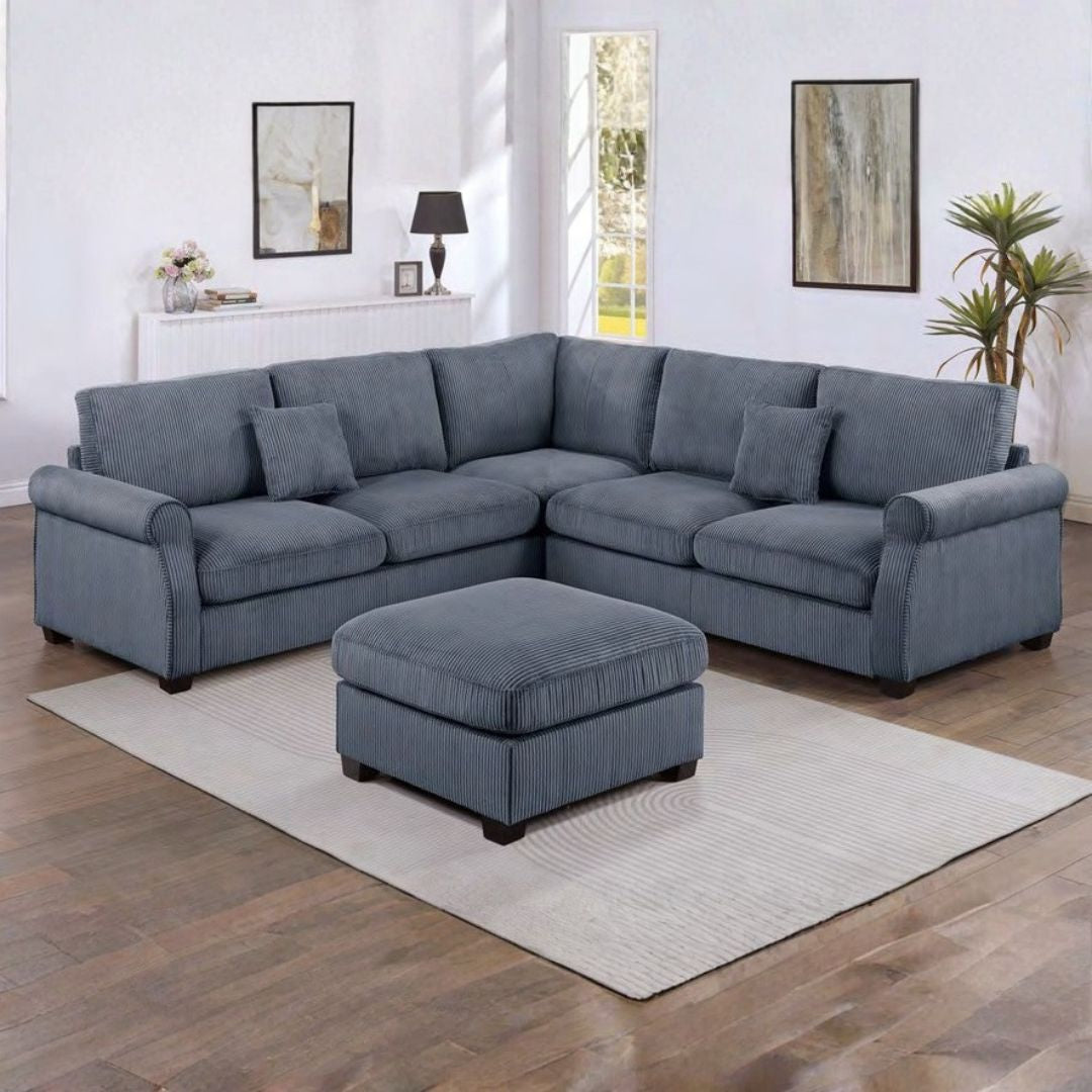 Corduroy Lux Sectional Sofa with Ottoman – Modern Comfort for Your Living Room