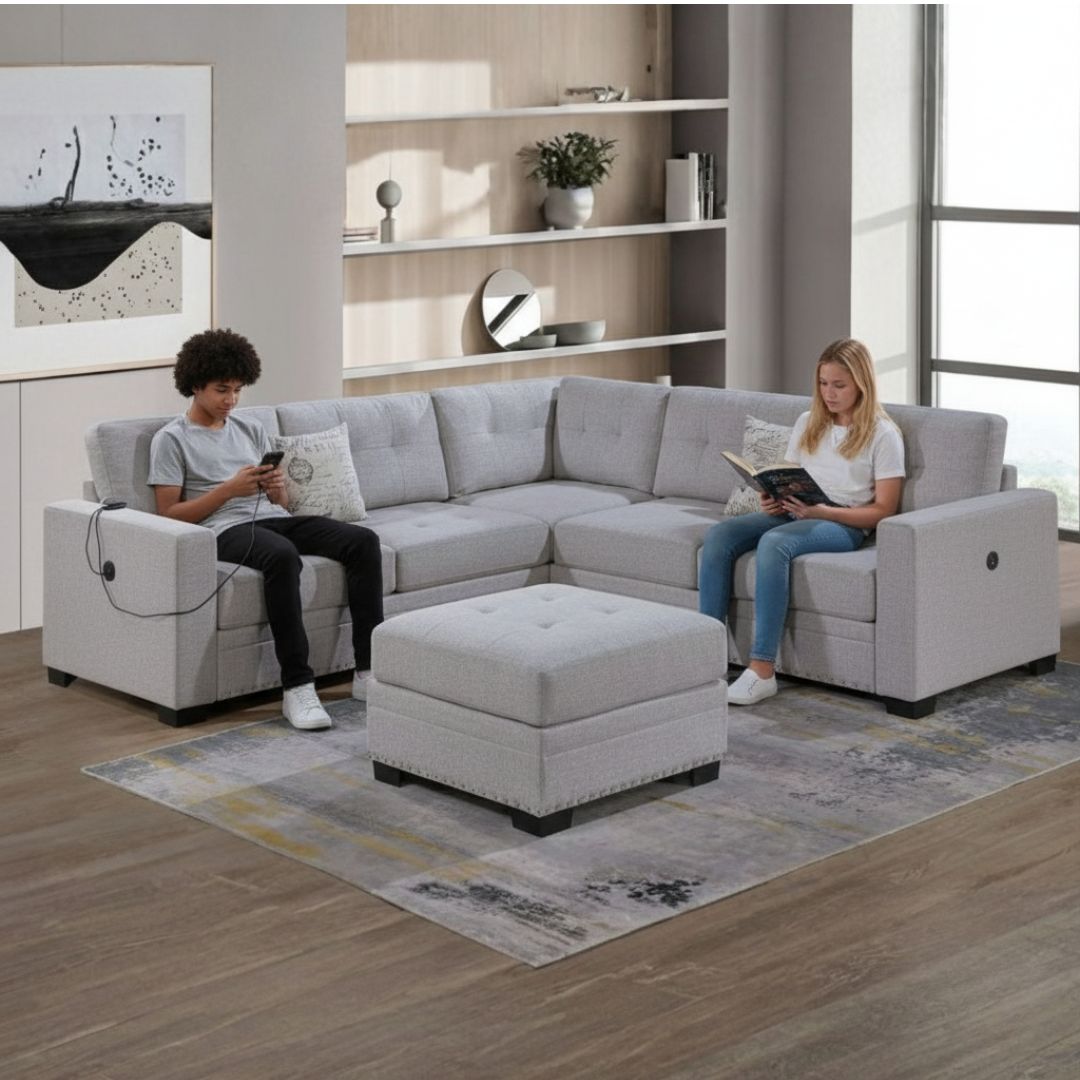Corner Sectional Sofa Set with Movable Ottoman