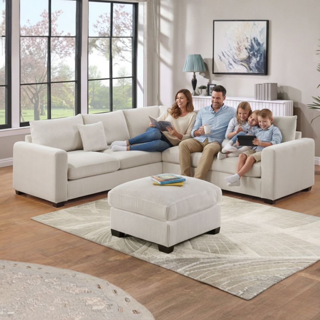 Corduroy Lux Sectional Sofa with Ottoman