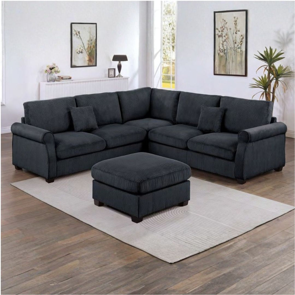 Corduroy Lux Sectional Sofa with Ottoman – Modern Comfort for Your Living Room