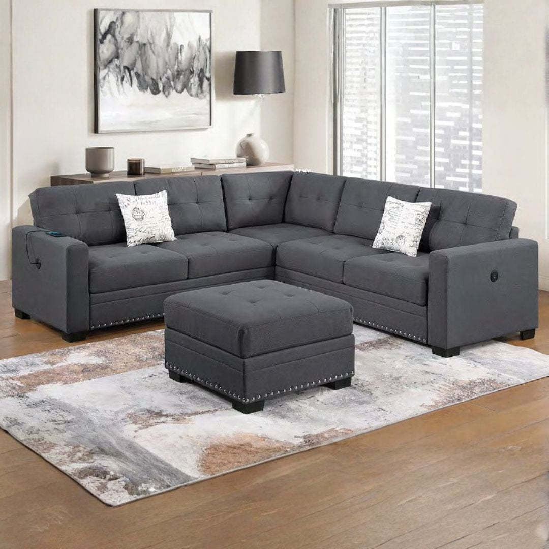 Corner Sectional Sofa Set with Movable Ottoman