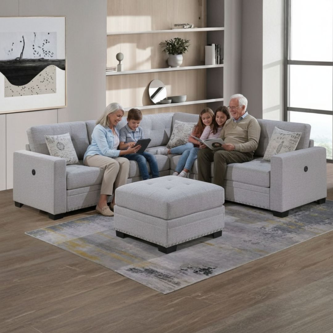 Corner Sectional Sofa Set with Movable Ottoman