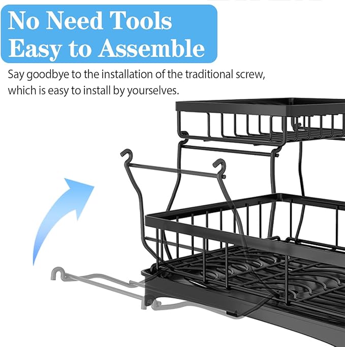 2-Tier Stainless Steel Dish Drainer with Drip Tray for Kitchen Counter
