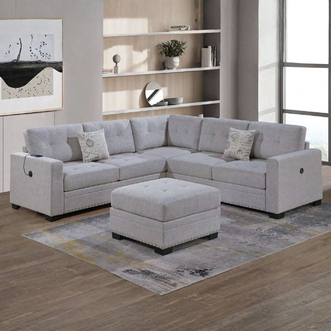Corner Sectional Sofa Set with Movable Ottoman