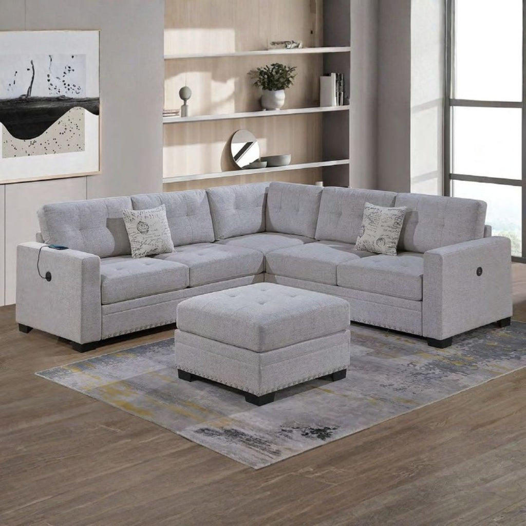 Corner Sectional Sofa Set with Movable Ottoman
