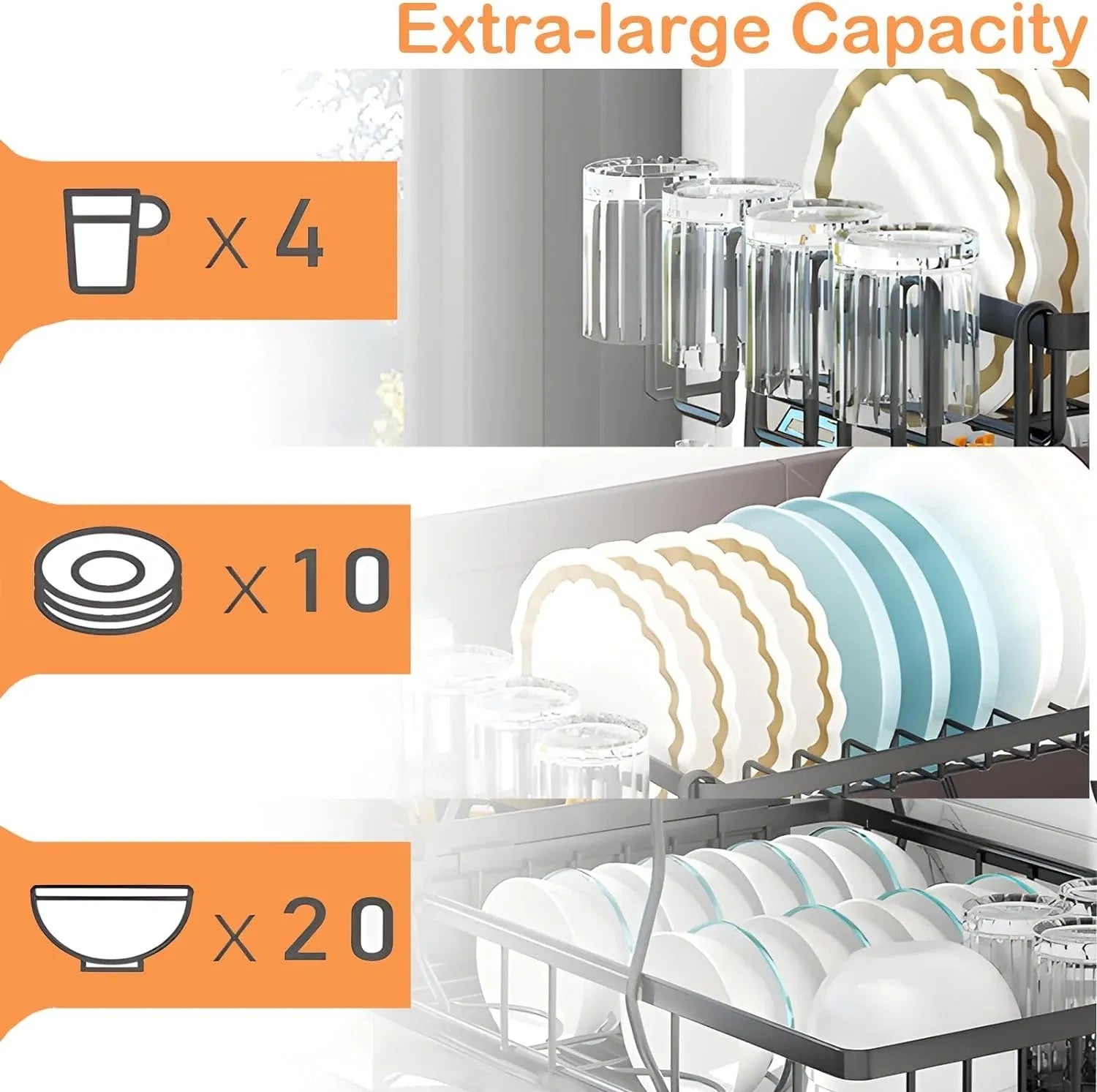 2-Tier Stainless Steel Dish Drainer with Drip Tray for Kitchen Counter