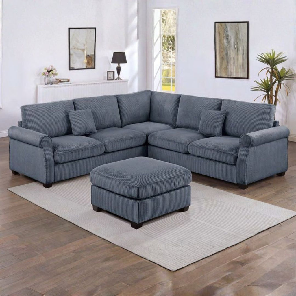 Corduroy Lux Sectional Sofa with Ottoman – Modern Comfort for Your Living Room