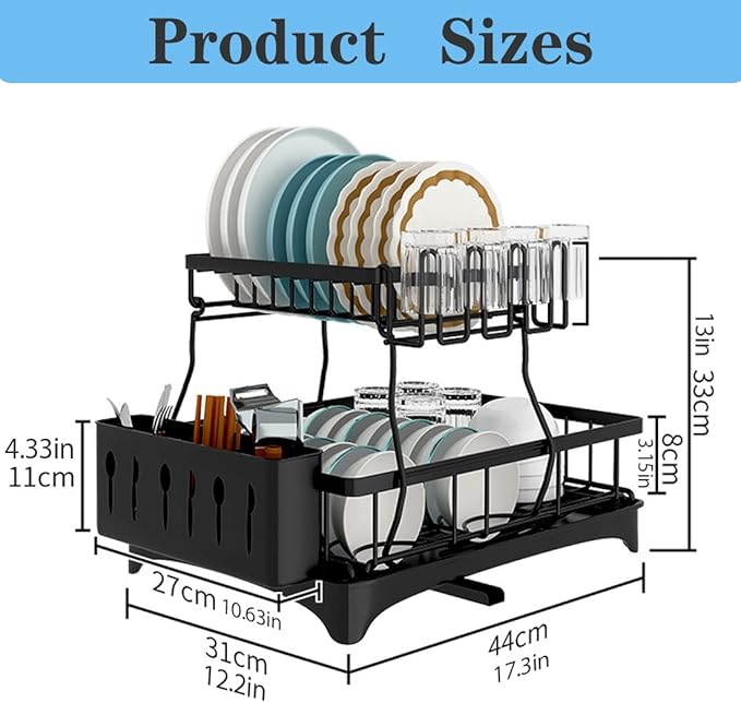 2-Tier Stainless Steel Dish Drainer with Drip Tray for Kitchen Counter