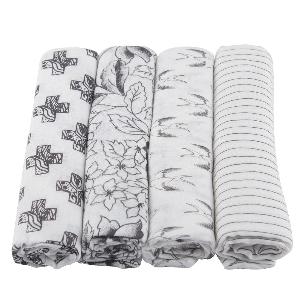Monochrome Bamboo Muslin Blankets (4 Pack)