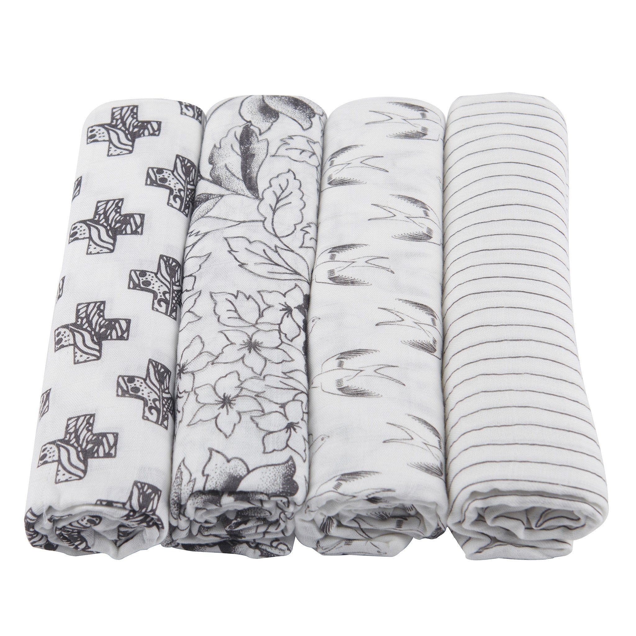 Monochrome Bamboo Muslin Blankets (4 Pack)