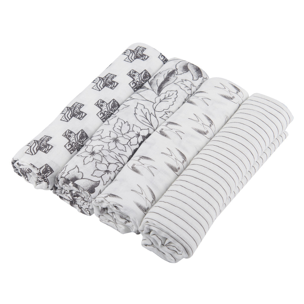 Monochrome Bamboo Muslin Blankets (4 Pack)
