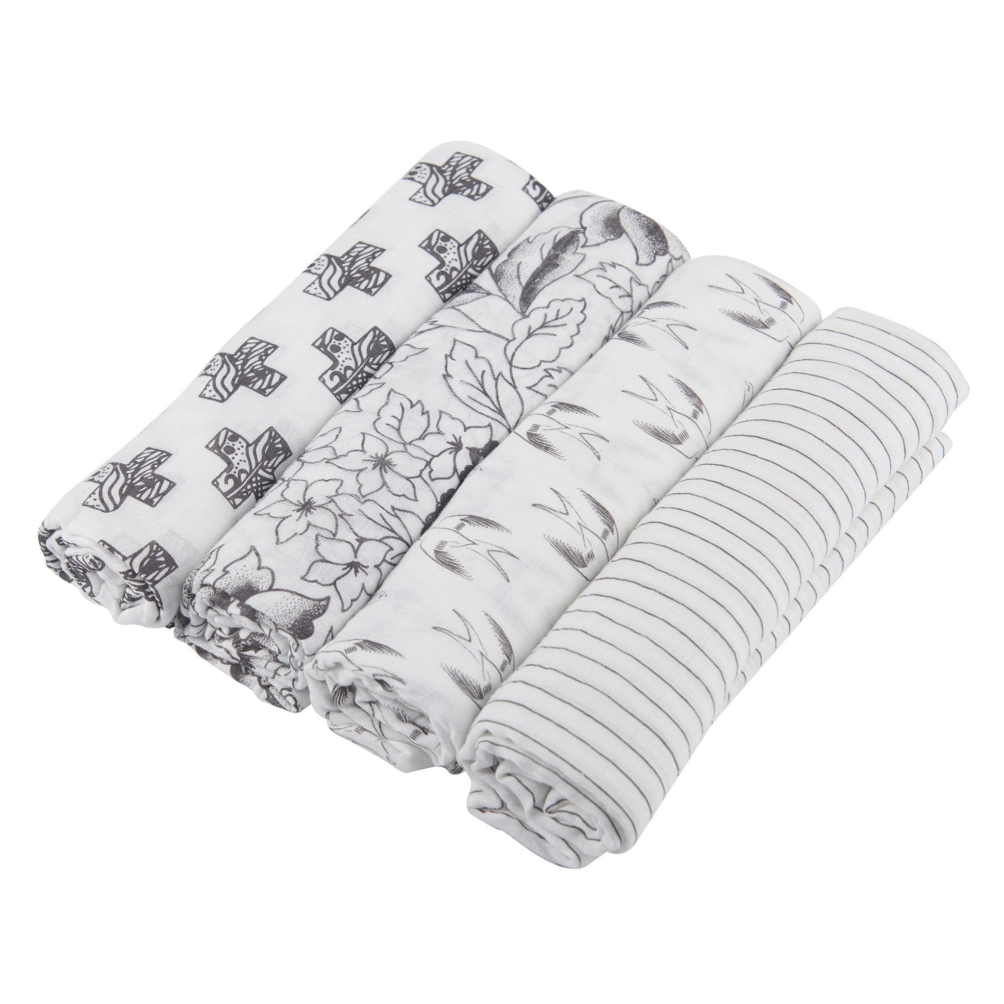 Monochrome Bamboo Muslin Blankets (4 Pack)