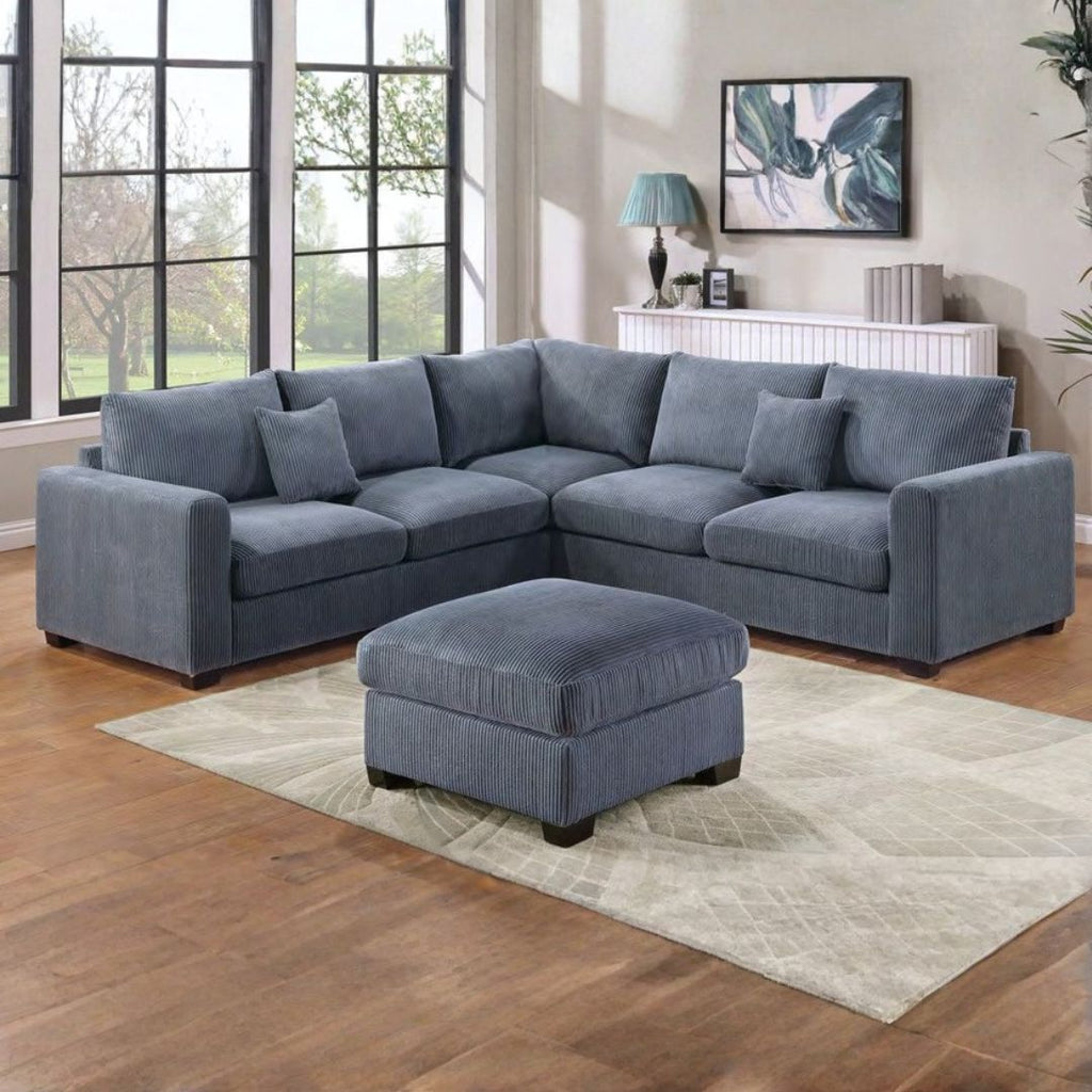 Corduroy Lux Sectional Sofa with Ottoman