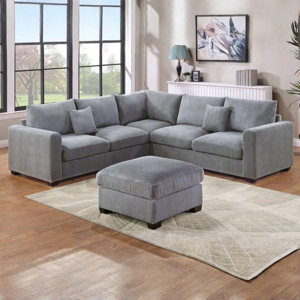 Corduroy Lux Sectional Sofa with Ottoman