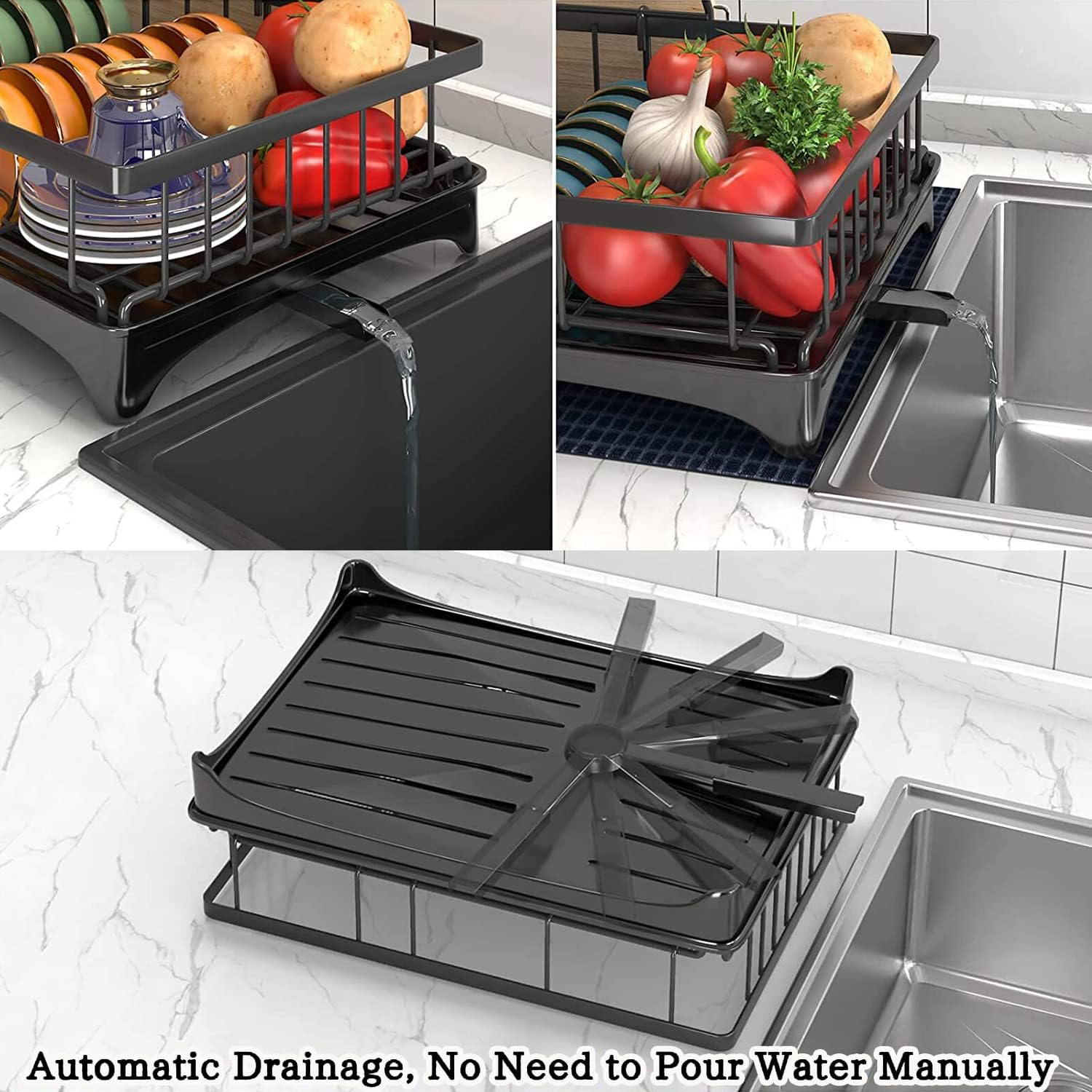 2-Tier Stainless Steel Dish Drainer with Drip Tray for Kitchen Counter