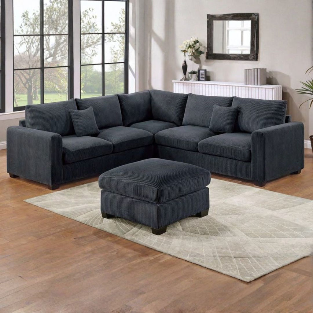 Corduroy Lux Sectional Sofa with Ottoman