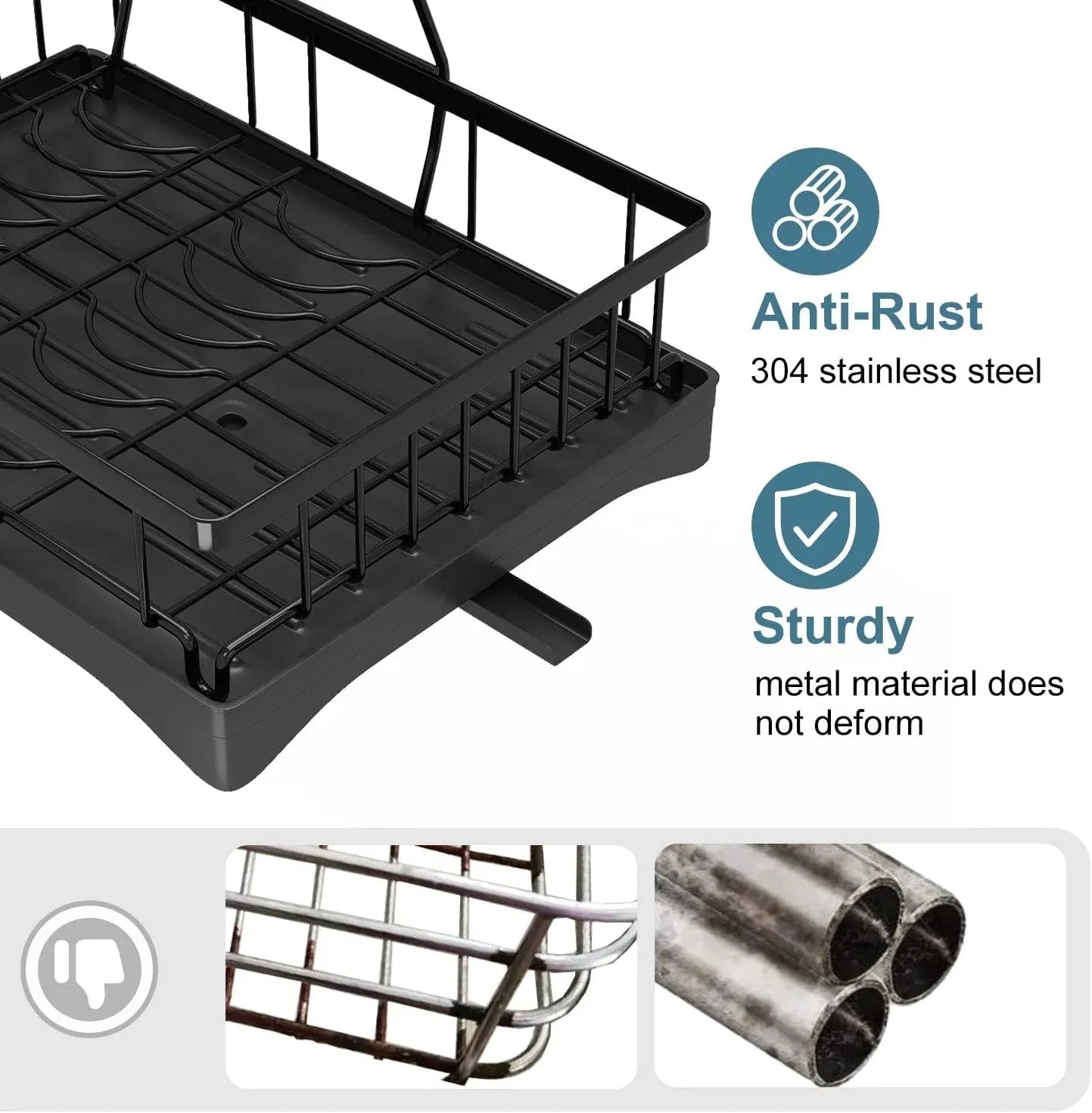 2-Tier Stainless Steel Dish Drainer with Drip Tray for Kitchen Counter