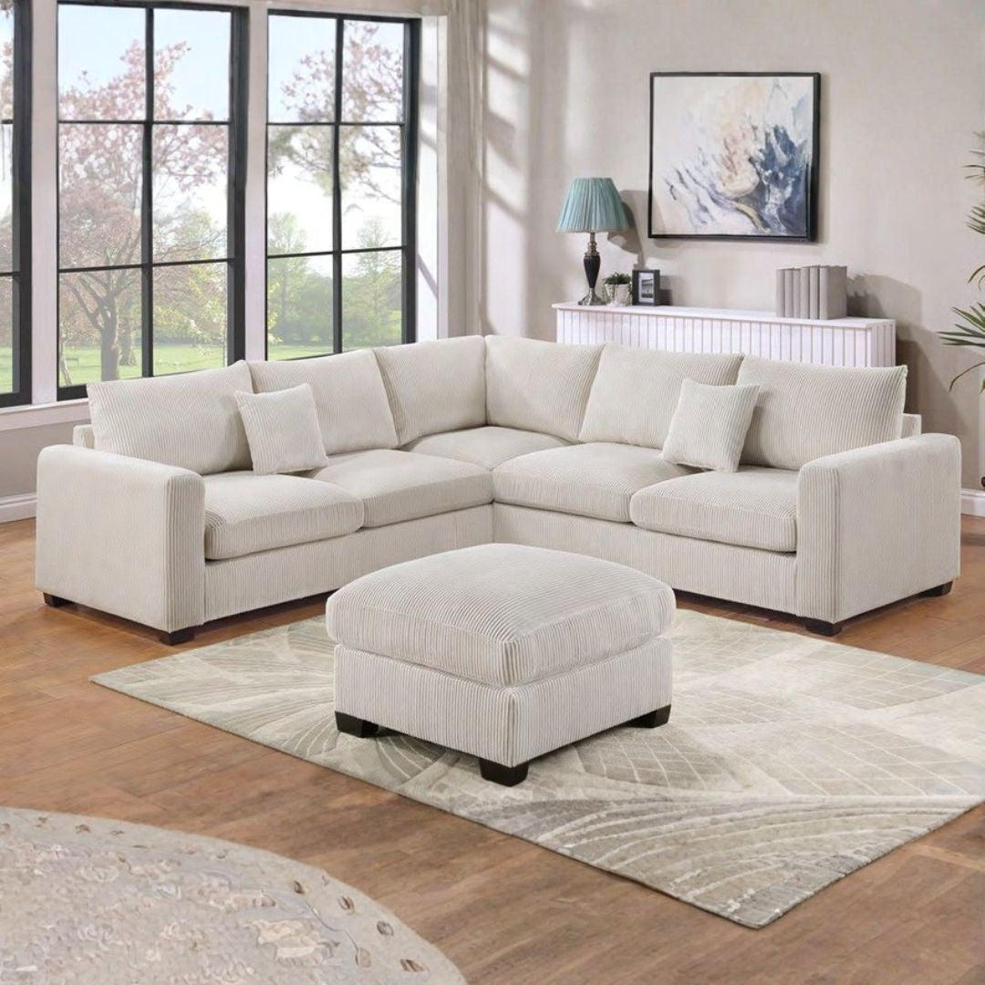 Corduroy Lux Sectional Sofa with Ottoman