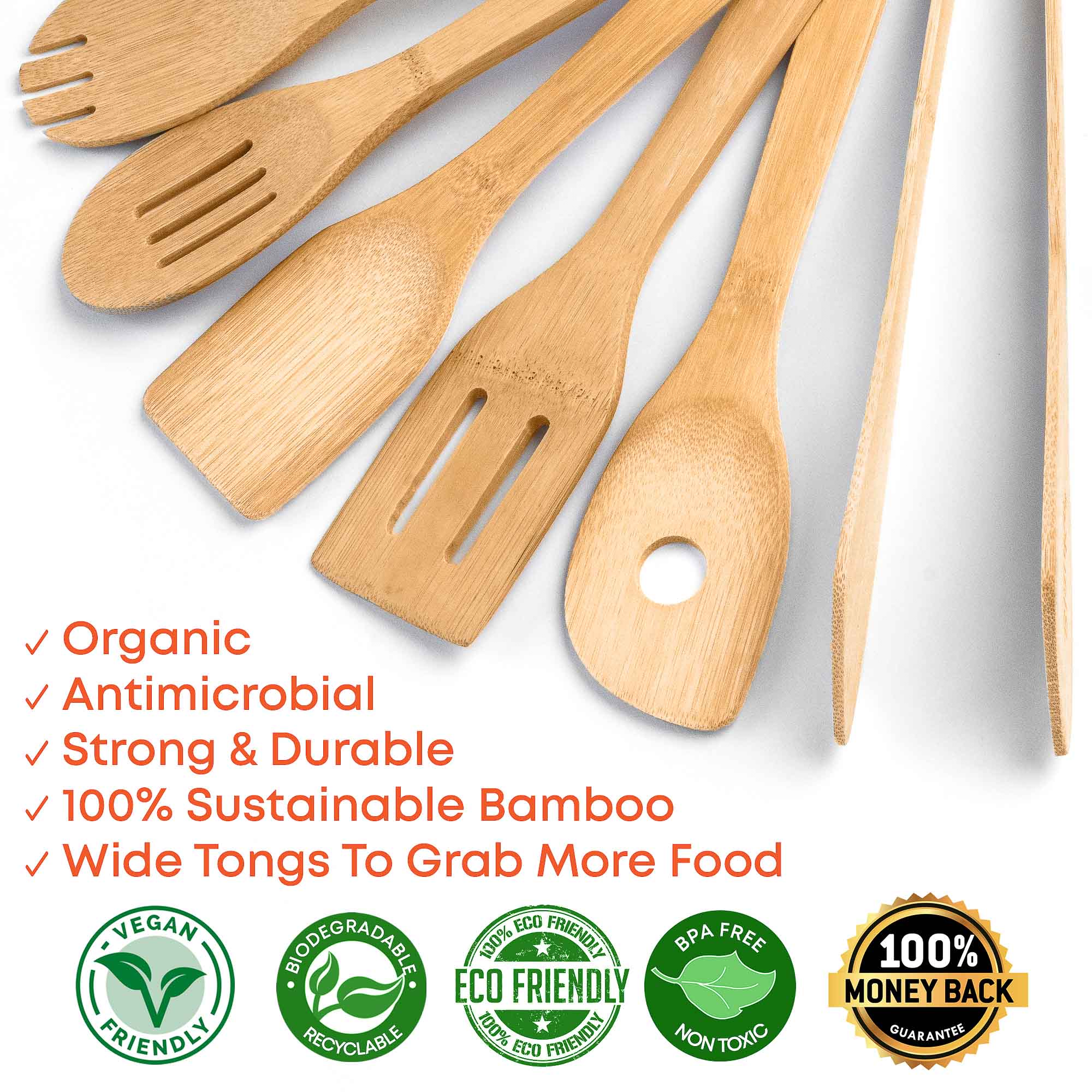 Bamboo Kitchen Utensils Set - Wooden Cooking Utensils 8-Pack