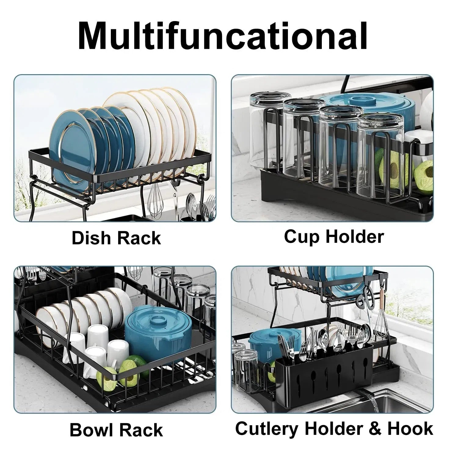 2-Tier Stainless Steel Dish Drainer with Drip Tray for Kitchen Counter