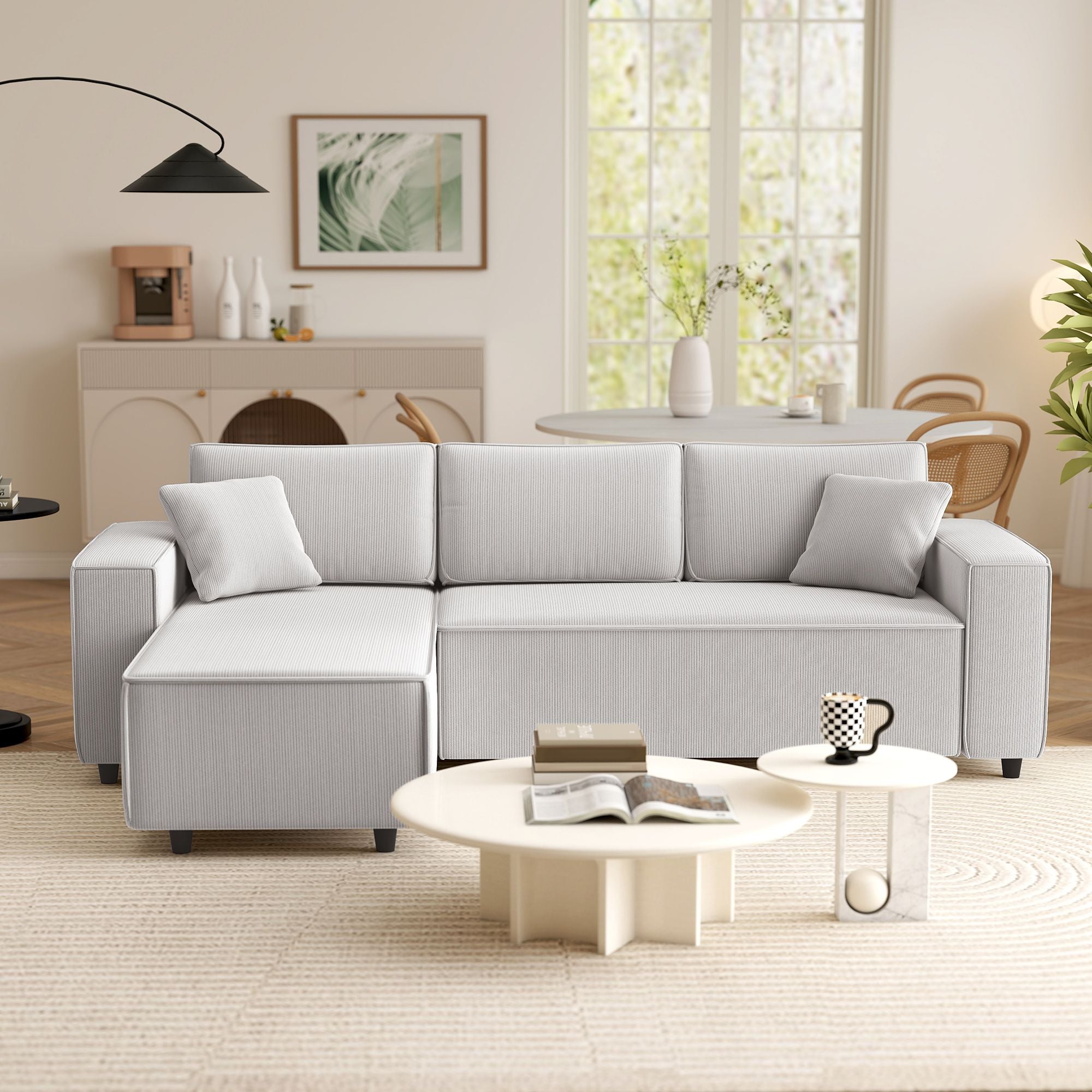 HOMCOM Corner Sofa with Reversible Chaise Lounge, Corduroy L-Shaped