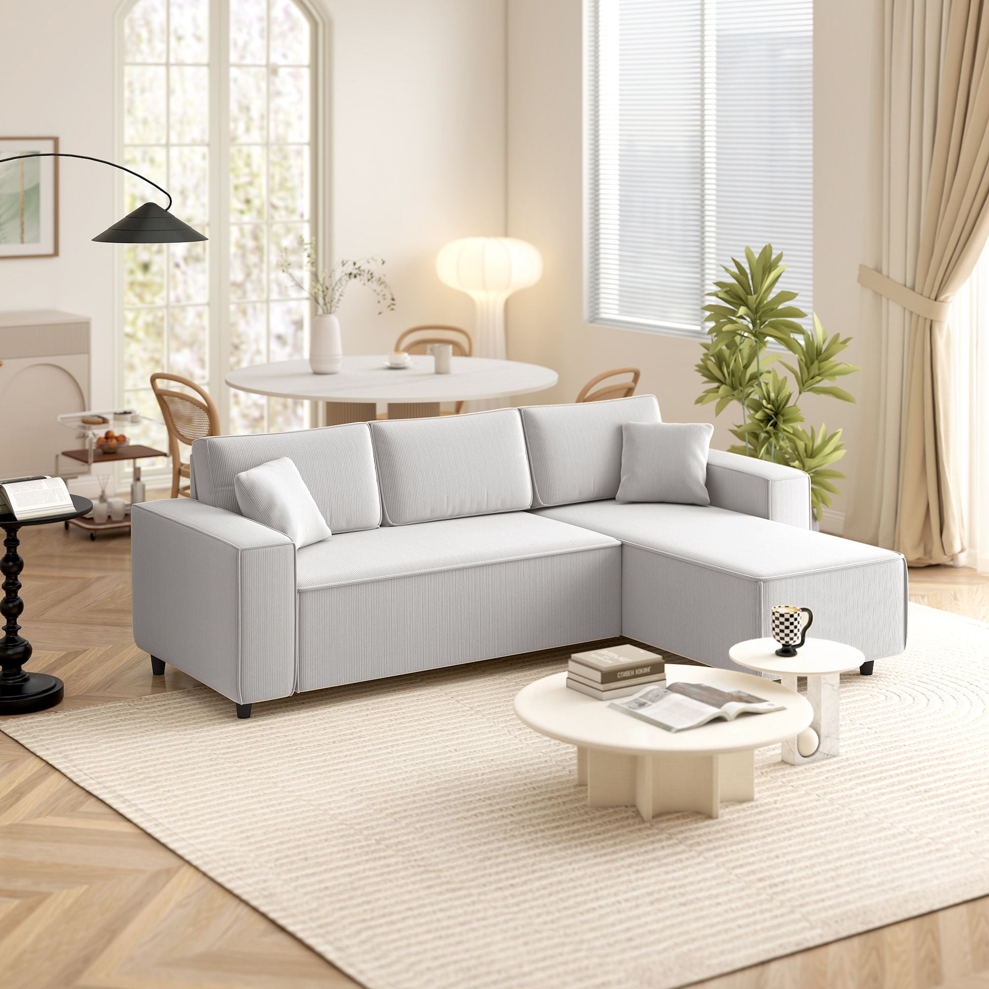 HOMCOM Corner Sofa with Reversible Chaise Lounge, Corduroy L-Shaped