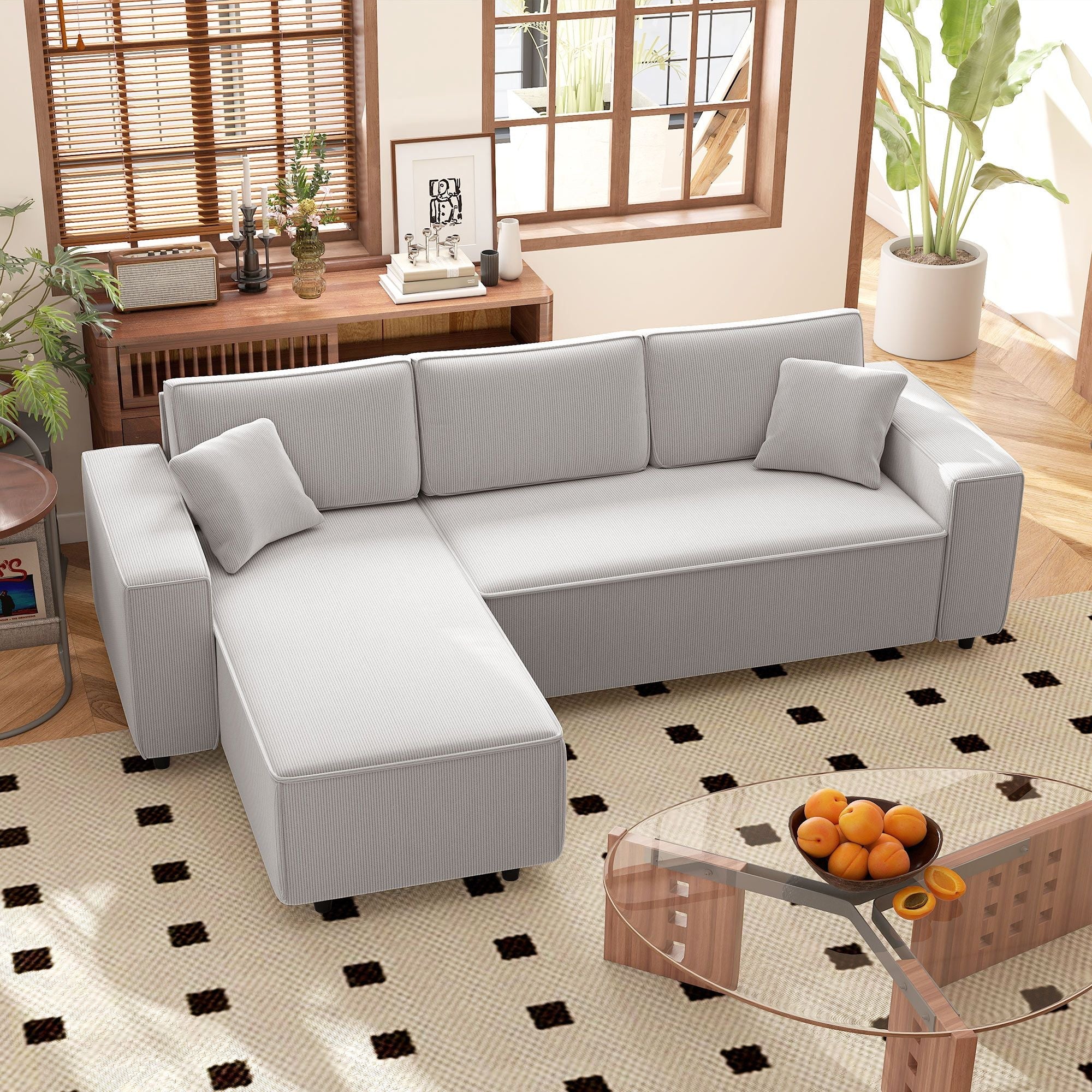 HOMCOM Corner Sofa with Reversible Chaise Lounge, Corduroy L-Shaped