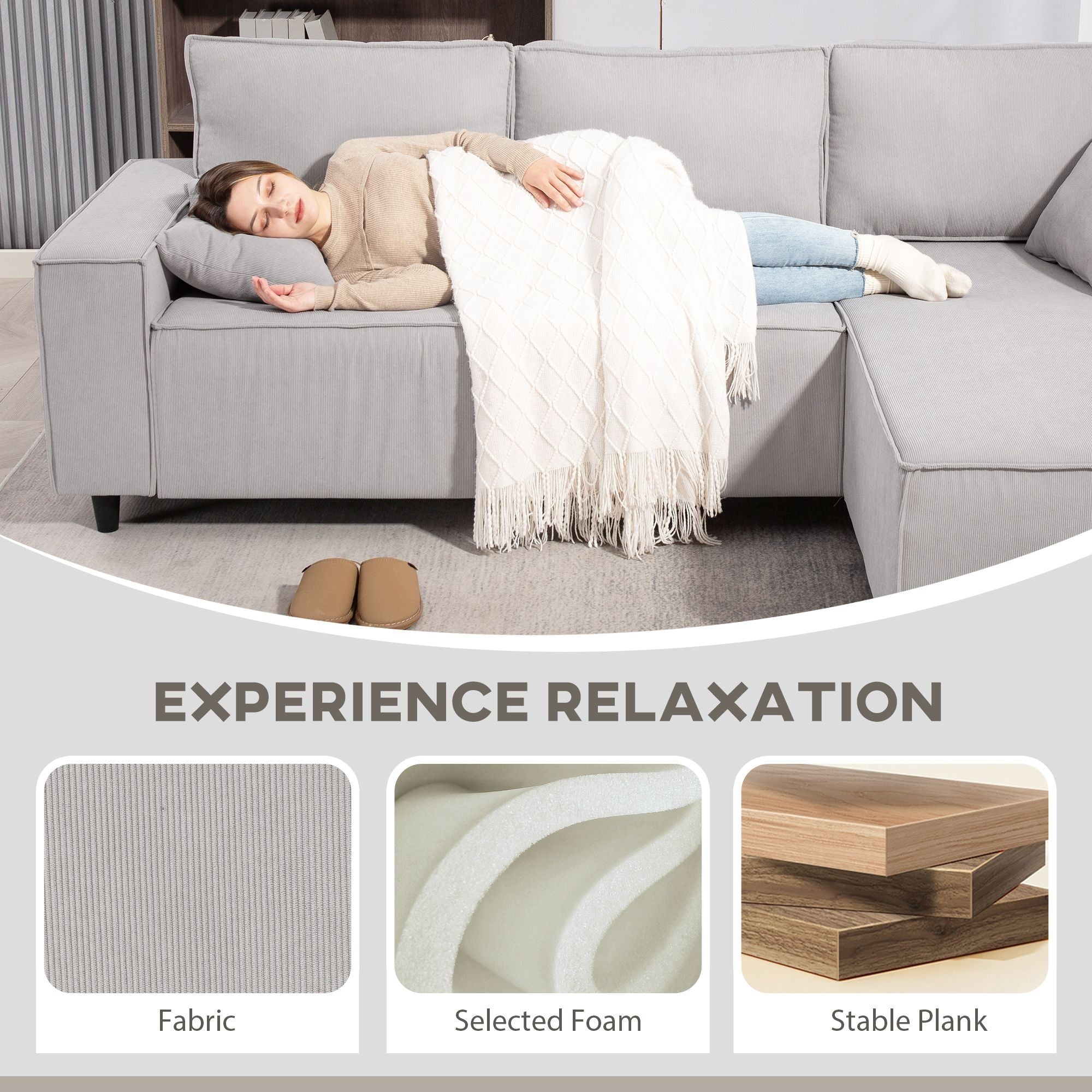 HOMCOM Corner Sofa with Reversible Chaise Lounge, Corduroy L-Shaped