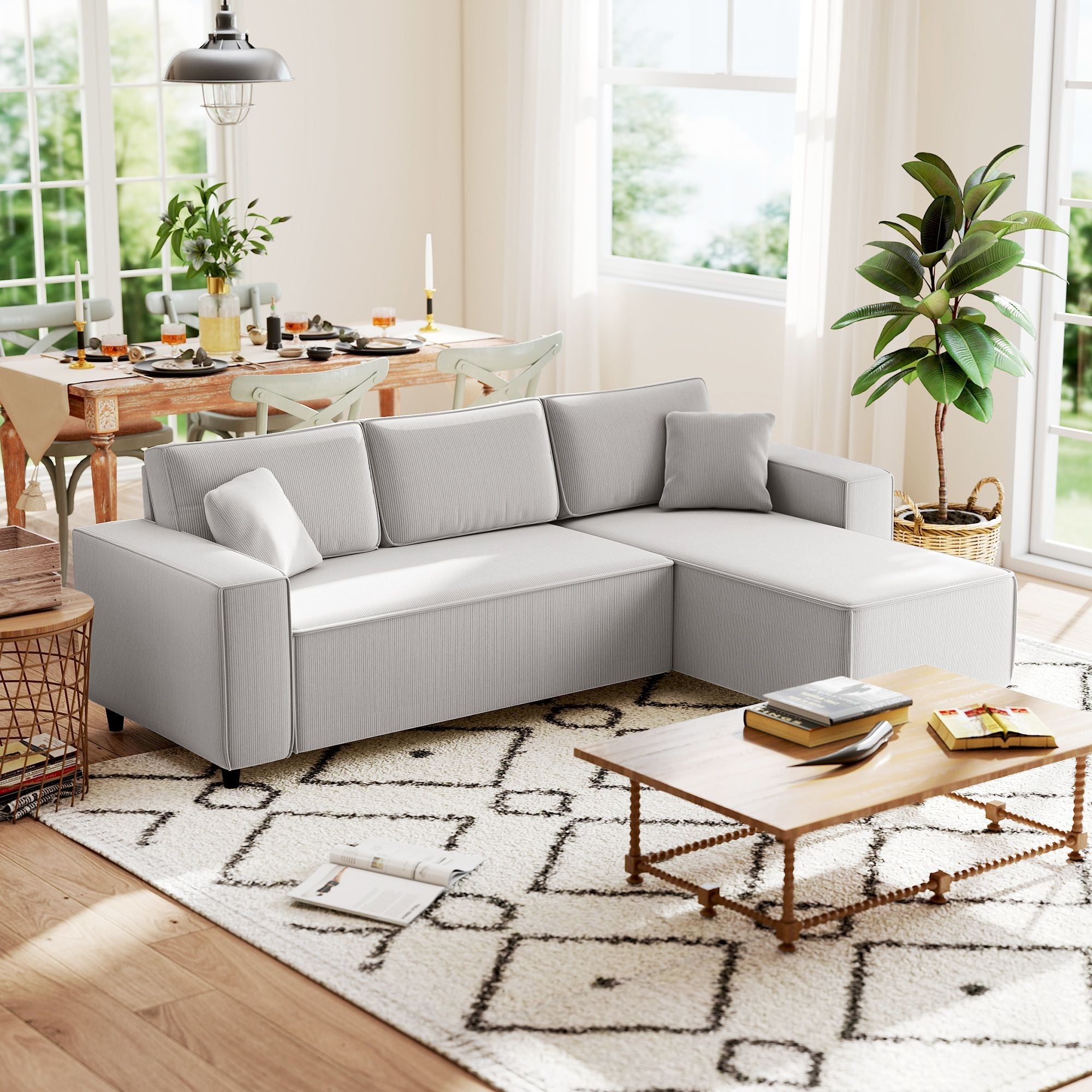 HOMCOM Corner Sofa with Reversible Chaise Lounge, Corduroy L-Shaped